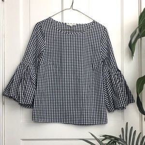 Anthropologie Gingham Bell Sleeve Blouse XS